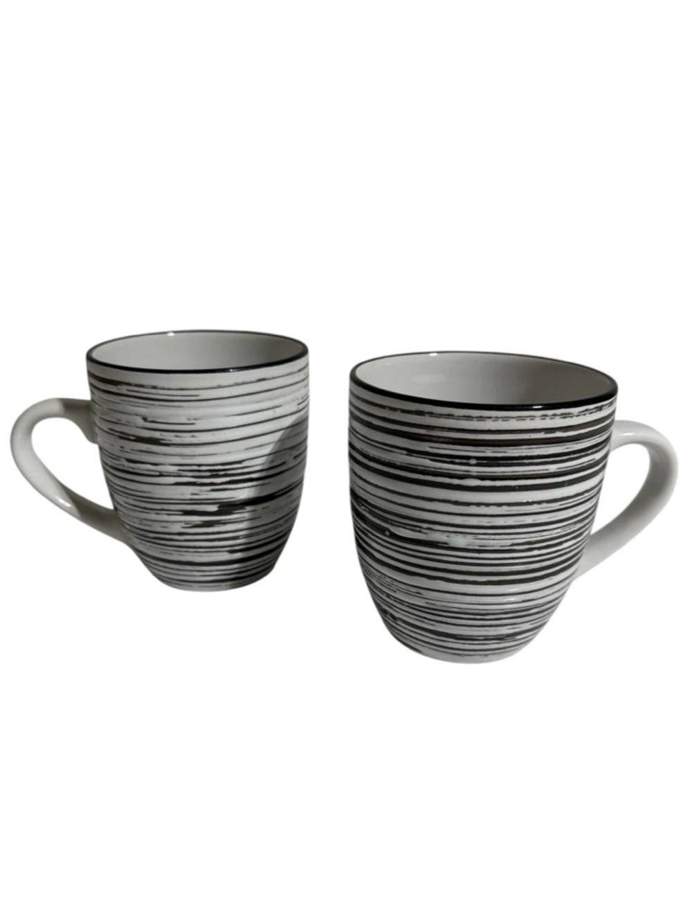 Thompson Pottery 16ozCoffee Cups Raised Textured Dark Brn Blk Stripes Mw&Dw safe